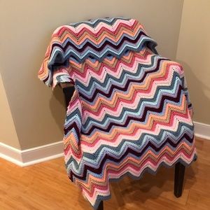 Vintage Afghan blanket herringbone Chevon throw